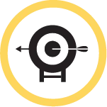Eine Zielscheibe und ein Pfeil in einem gelben Kreis
