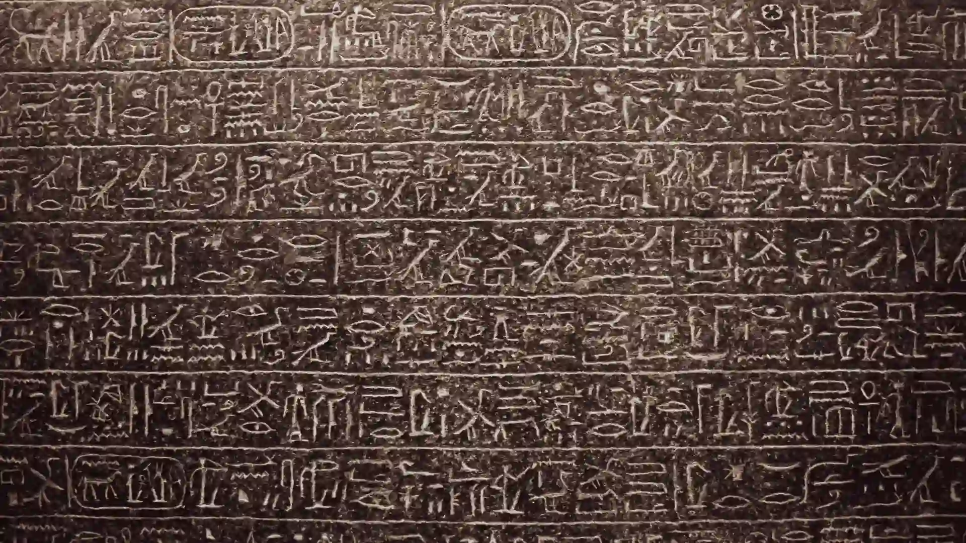 Ägyptische Hieroglyphen auf brauner Wand.
